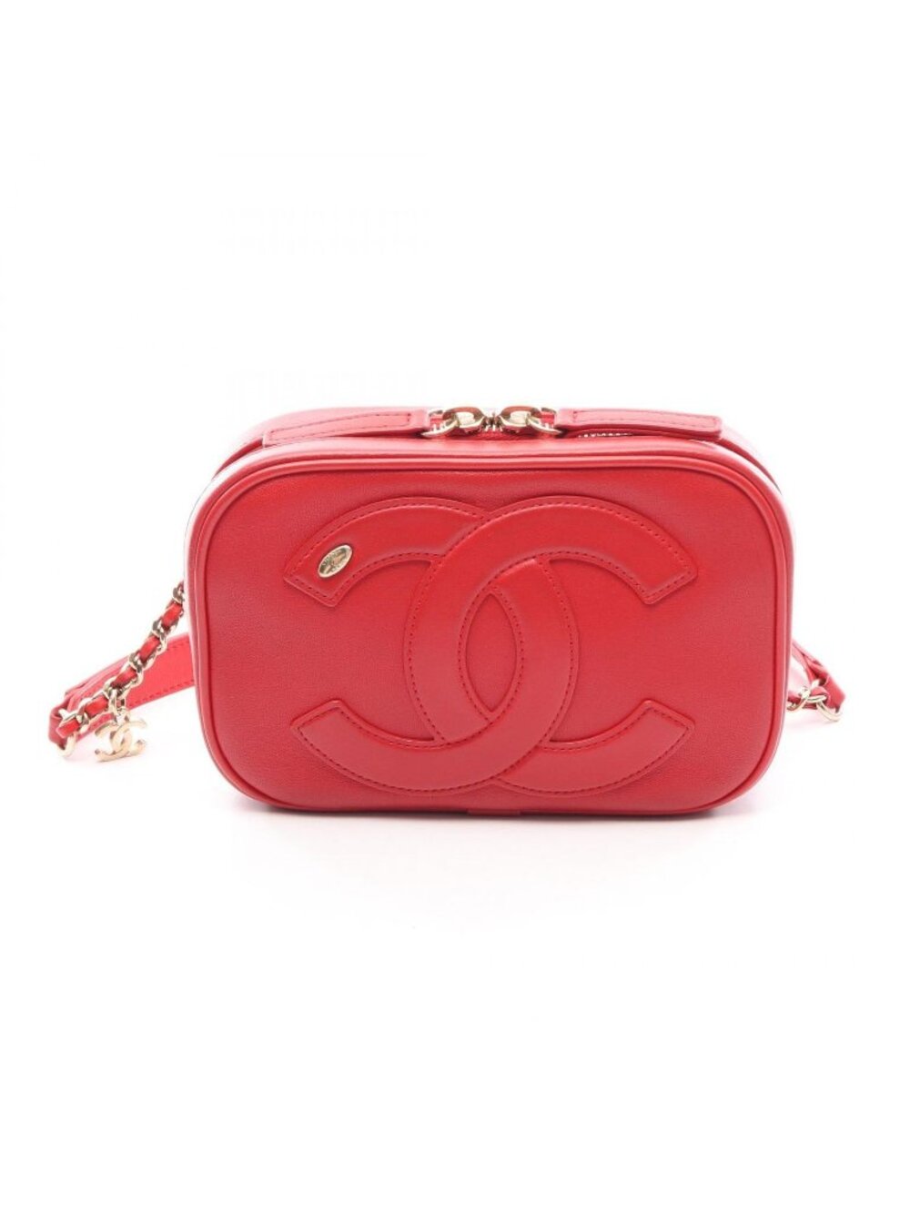 Chanel Waist Bag CC Logo Chain Red Leather